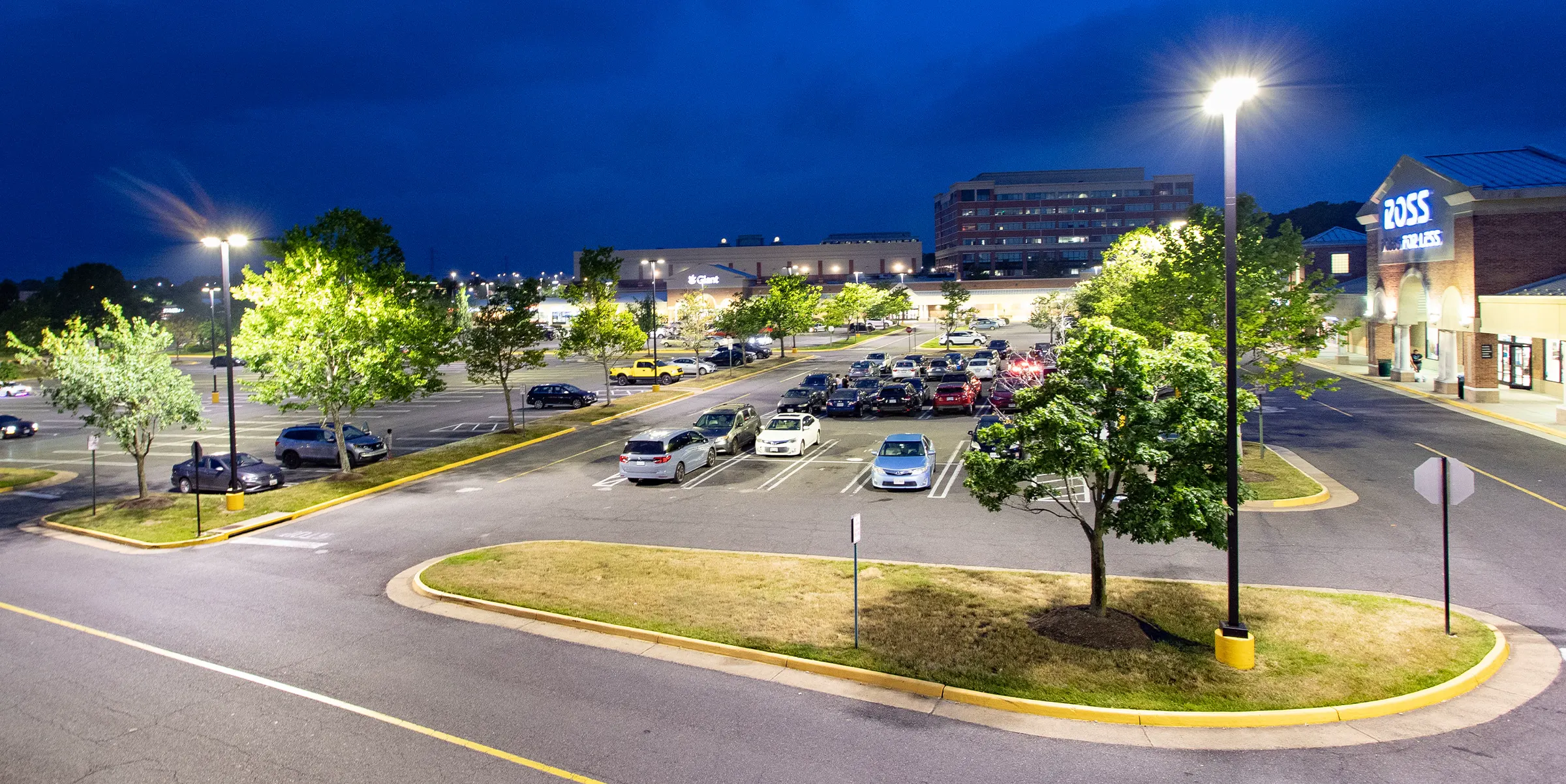 Kingstowne Towne Center parking lot lit by LED lighting at night