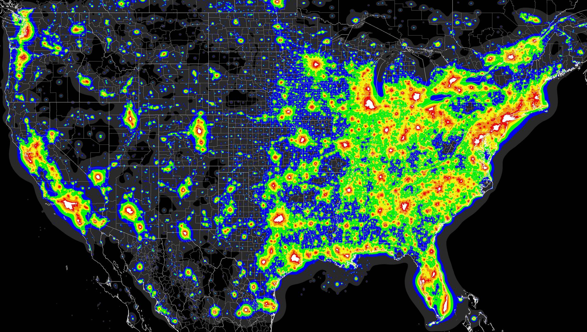 Light Pollution Heat Density in North America